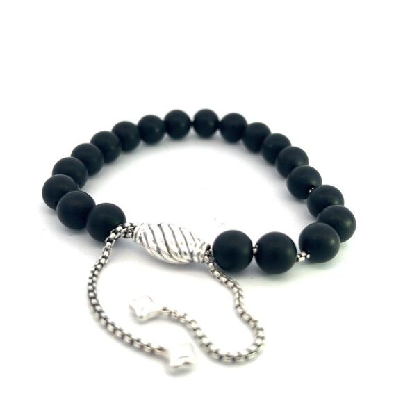David Yurman Authentic Estate Matte Onyx Spiritual Beads Bracelet sil 8.5" DY407 - Picture 11 of 12